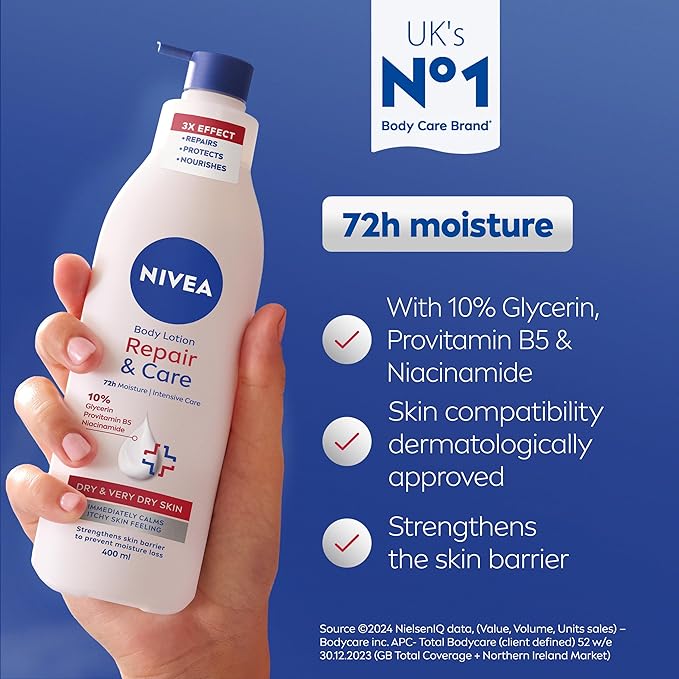 Nivea نيفيا كريم ترميم الجسم 400 مل لوشن مرطب 72 ساعة مع تركيبة تقوية حاجز البشرة كريم مرطب للجسم للبشرة الجافة مع النياسيناميد والجلسرين - Image 2