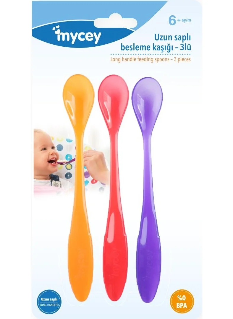 Mycey Long Handled Feeding Spoon Set of 3 Orange Red Purple