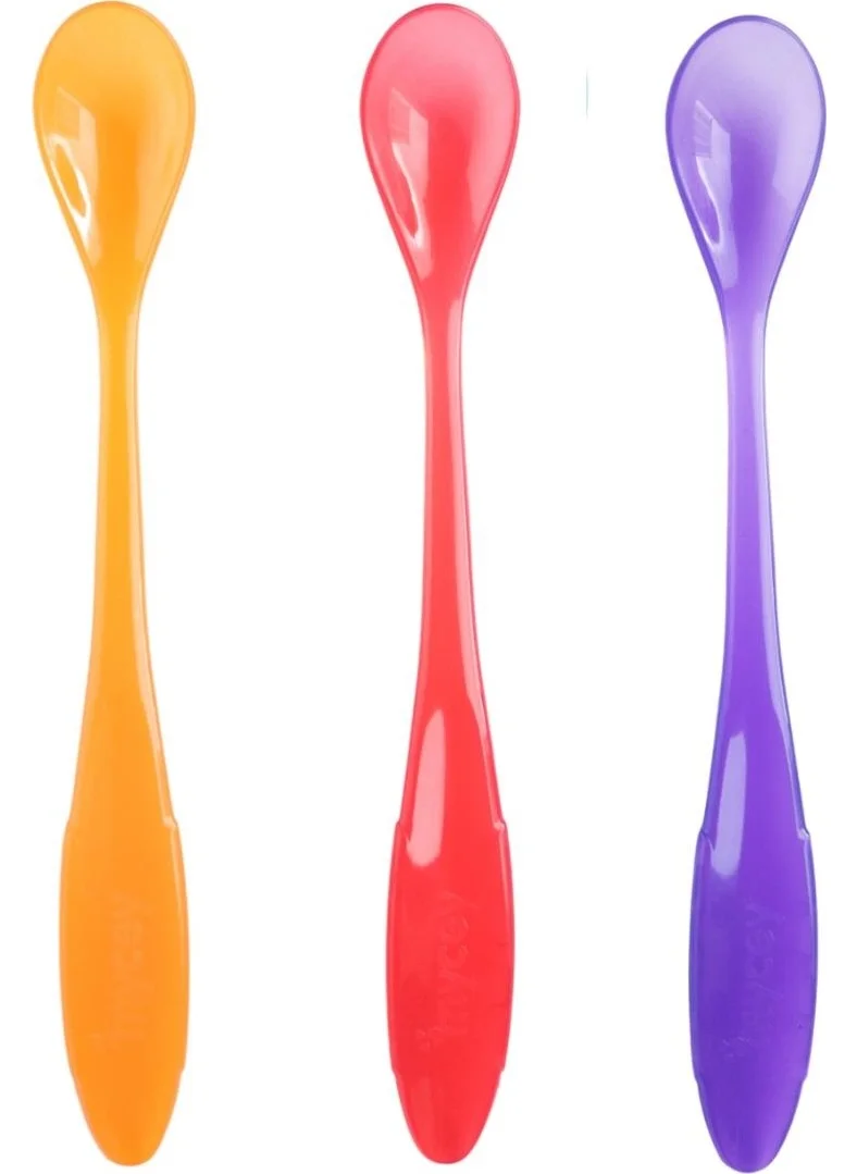 Mycey Long Handled Feeding Spoon Set of 3 Orange Red Purple