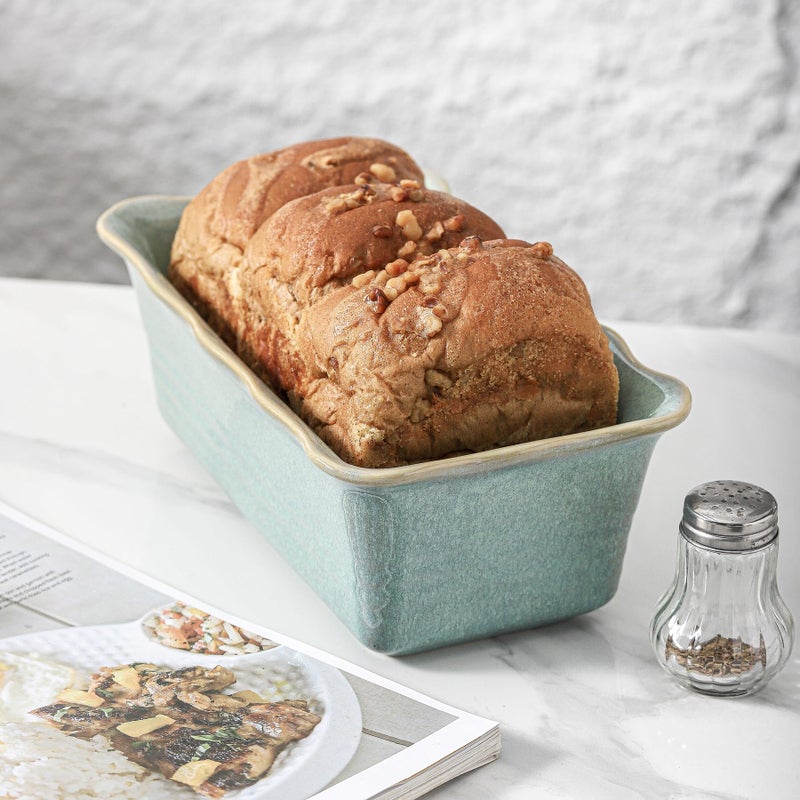 HVH Ceramic Loaf Pan for Baking Bread, Rectangular Baking Bread Loaf Pan, 9 x 5 inch Bread Pan, Bread Baking Pan for Cooking, Wave Series, Farmhouse Style (Turquoise) - Image 5
