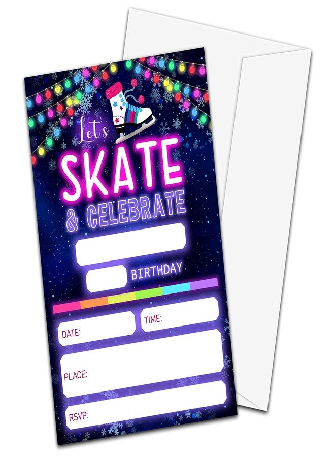 TIRYWT Skate Birthday Invitations with Envelopes(20-Pack), 4"x6" Neon Glow Roller Skating Style Fill-In Birthday Party Invites-yqk-b01 - Image 1