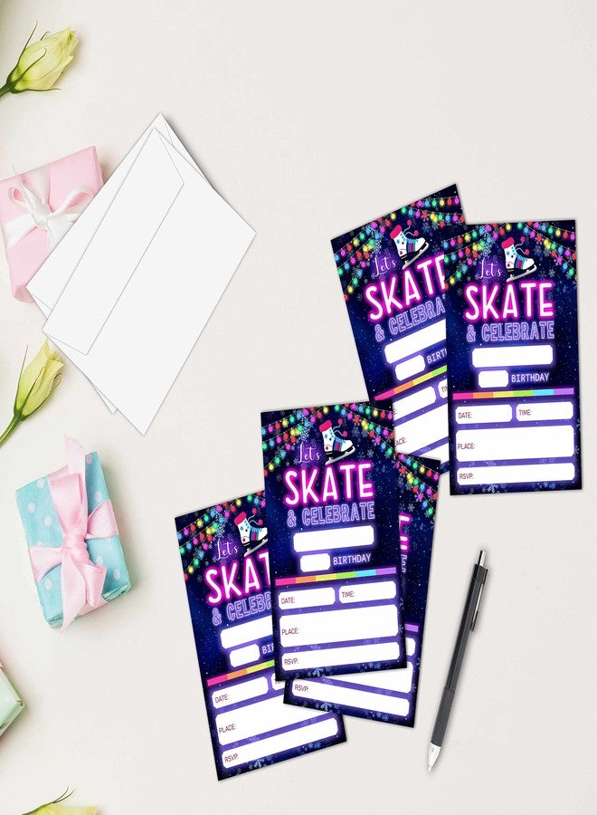 TIRYWT Skate Birthday Invitations with Envelopes(20-Pack), 4"x6" Neon Glow Roller Skating Style Fill-In Birthday Party Invites-yqk-b01 - Image 3