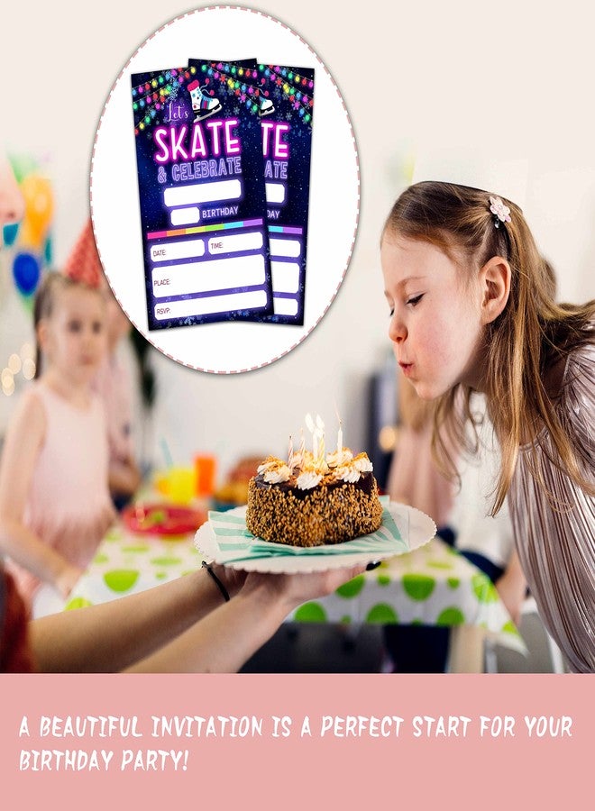 TIRYWT Skate Birthday Invitations with Envelopes(20-Pack), 4"x6" Neon Glow Roller Skating Style Fill-In Birthday Party Invites-yqk-b01 - Image 4