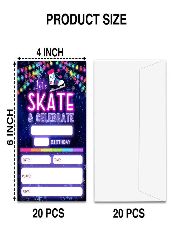 TIRYWT Skate Birthday Invitations with Envelopes(20-Pack), 4"x6" Neon Glow Roller Skating Style Fill-In Birthday Party Invites-yqk-b01 - Image 2