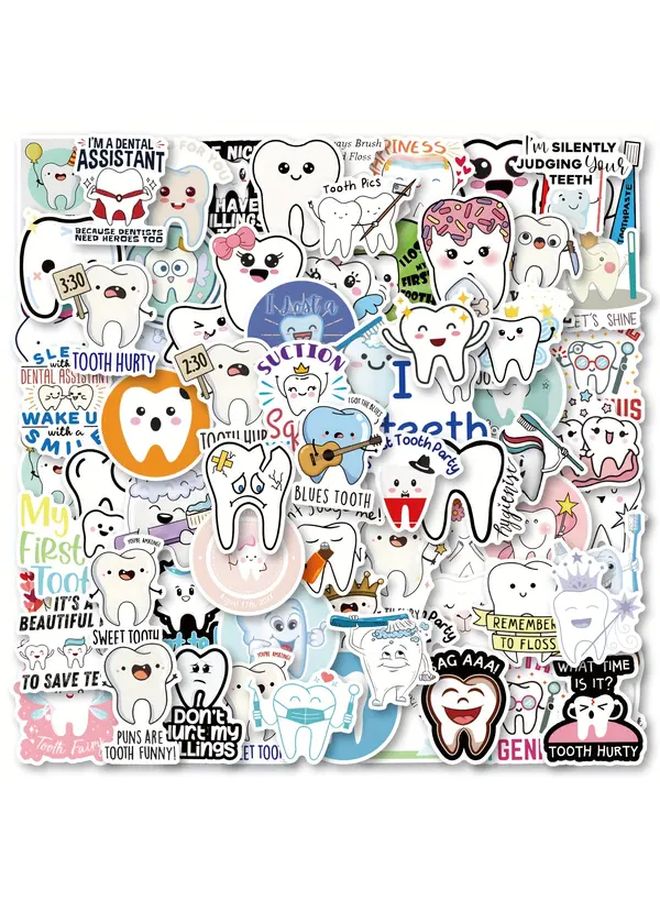100 Pcs Tooth Stickers Waterproof Vinyl For Water Bottle Laptop Skateboard Luggage - Image 2