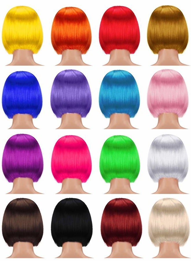 WILLBOND 16 Pieces Short Bob Wigs Cosplay Colorful Costume Wig Party Hairpiece Wig Straight Short Hair Wig for Women and Girls Decoration - Image 3