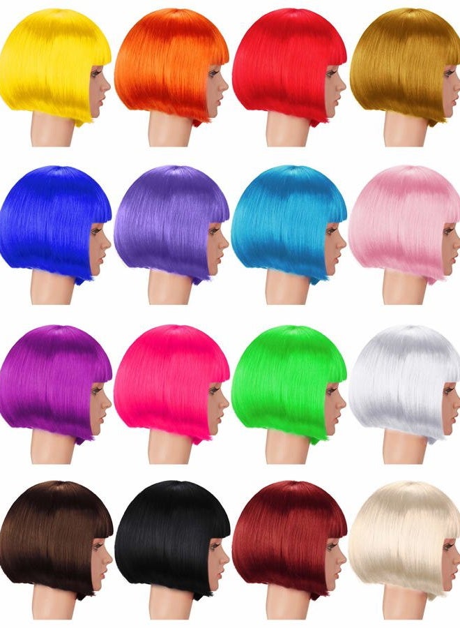 WILLBOND 16 Pieces Short Bob Wigs Cosplay Colorful Costume Wig Party Hairpiece Wig Straight Short Hair Wig for Women and Girls Decoration - Image 2
