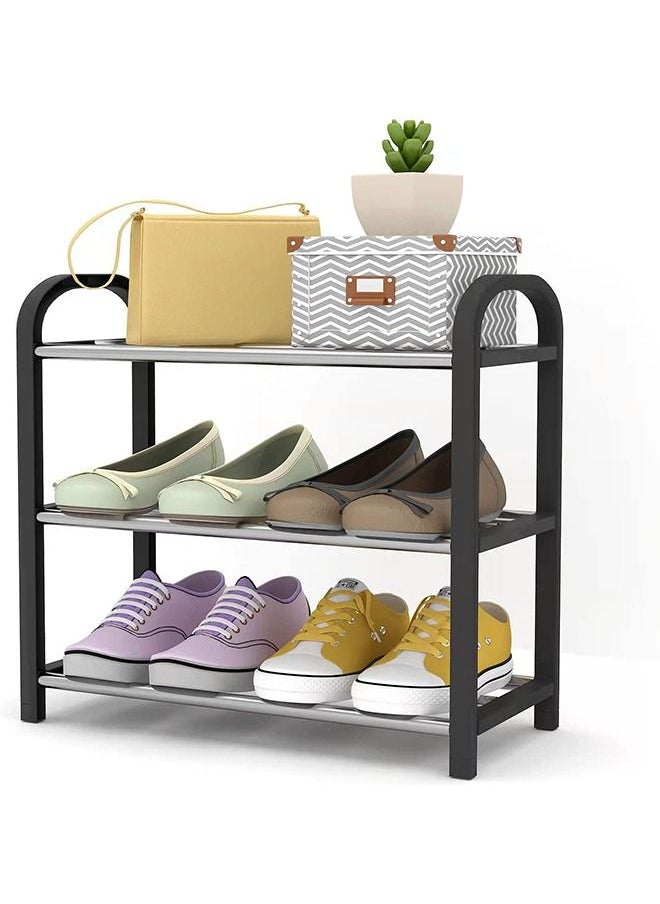 Arabest 3 Tier Black Shoe Rack 6 Pairs Of Shoes Shelf Storage Multifunctional Lightweight Organizer Sturdy Metal Stackable Stand Footwear For Closet Living Room Bedroom Bathroom 42X19X43Cm  - Image 1