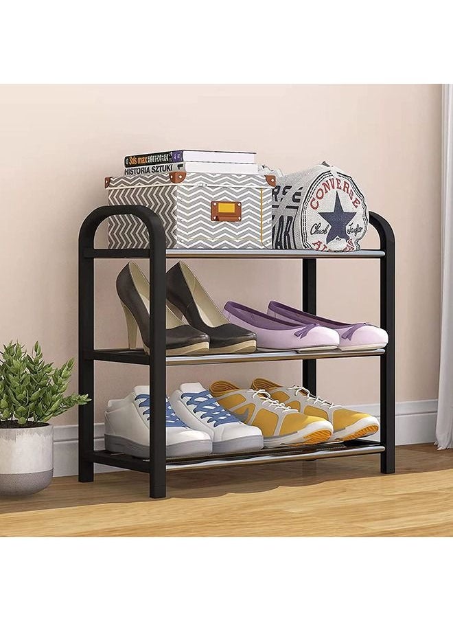 Arabest 3 Tier Black Shoe Rack 6 Pairs Of Shoes Shelf Storage Multifunctional Lightweight Organizer Sturdy Metal Stackable Stand Footwear For Closet Living Room Bedroom Bathroom 42X19X43Cm  - Image 4