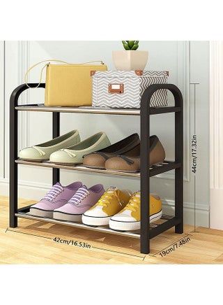 3 Tier Black Shoe Rack 6 Pairs Of Shoes Shelf Storage Multifunctional Lightweight Organizer Sturdy Metal Stackable Stand Footwear For Closet Living Room Bedroom Bathroom 42X19X43Cm - view 5