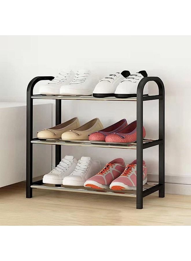 Arabest 3 Tier Black Shoe Rack 6 Pairs Of Shoes Shelf Storage Multifunctional Lightweight Organizer Sturdy Metal Stackable Stand Footwear For Closet Living Room Bedroom Bathroom 42X19X43Cm  - Image 2
