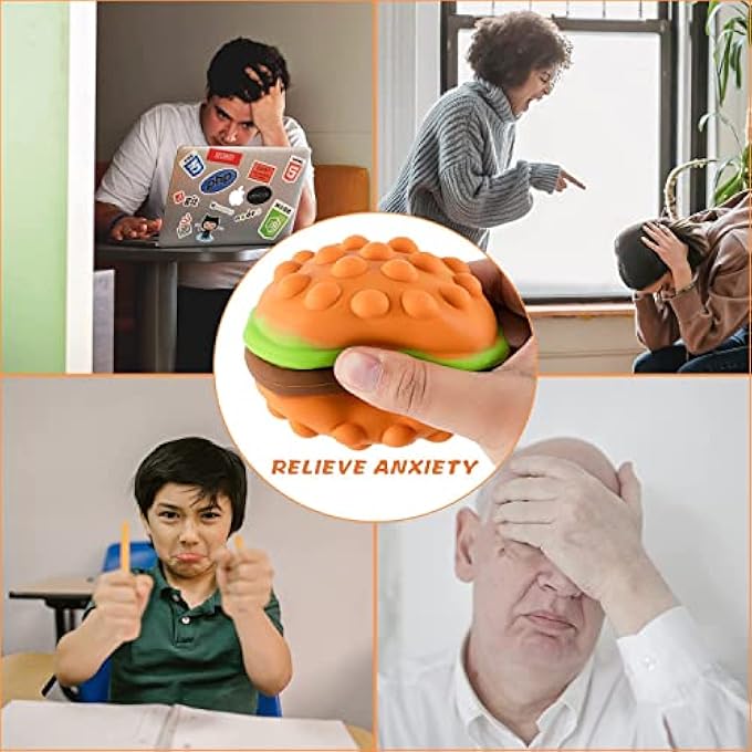 YHRY كرة فidget بوب طعام همبرغر، ألعاب ثلاثية الأبعاد مضادة للضغط، لعبة ضغط خالية من BPA، ألعاب حسية من السيليكون، كرات ضغط للأطفال والبالغين وكبار السن (همبرغر، مقاس واحد) - Image 5