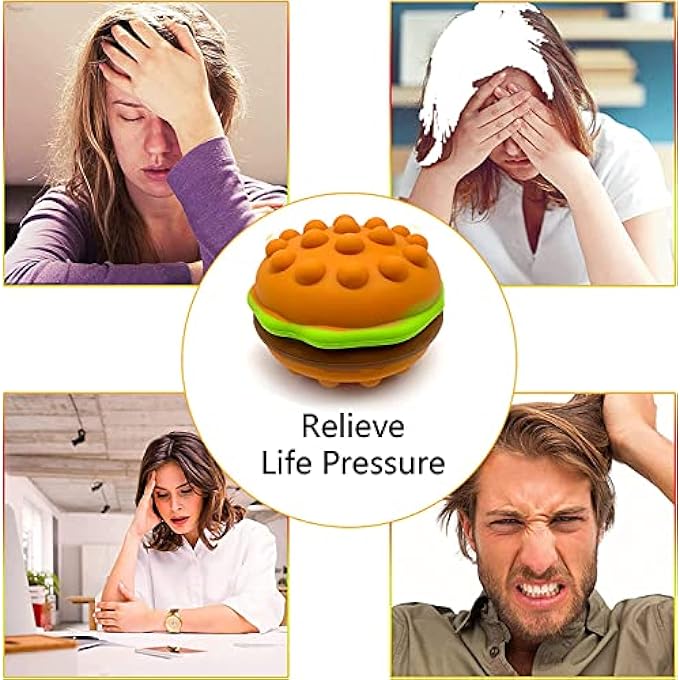YHRY كرة فidget بوب طعام همبرغر، ألعاب ثلاثية الأبعاد مضادة للضغط، لعبة ضغط خالية من BPA، ألعاب حسية من السيليكون، كرات ضغط للأطفال والبالغين وكبار السن (همبرغر، مقاس واحد) - Image 4