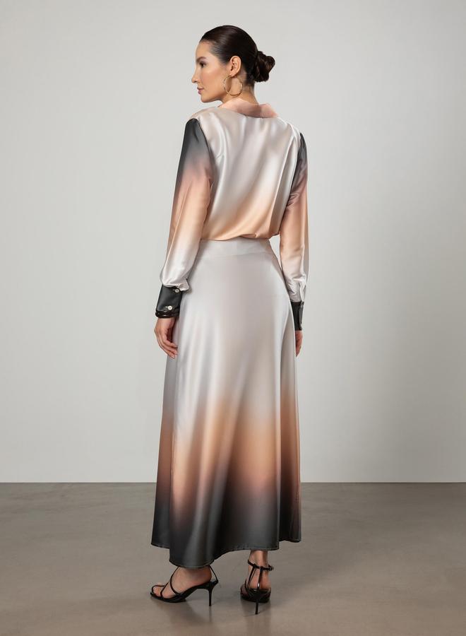 رفقة من مودانيسا تونيك ساتان مطبوع باللون العنبري بأزرار - Image 5