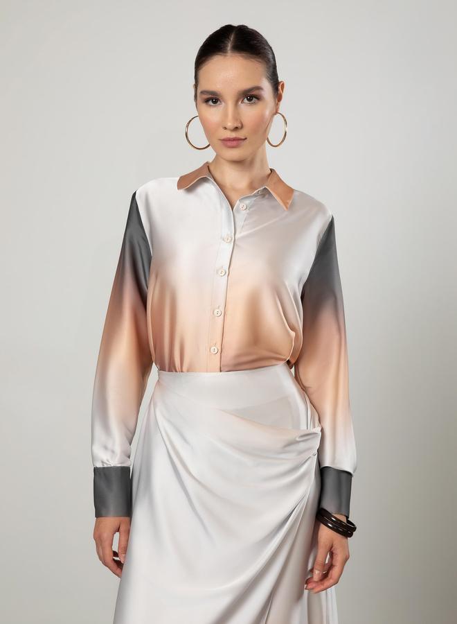 رفقة من مودانيسا تونيك ساتان مطبوع باللون العنبري بأزرار - Image 3