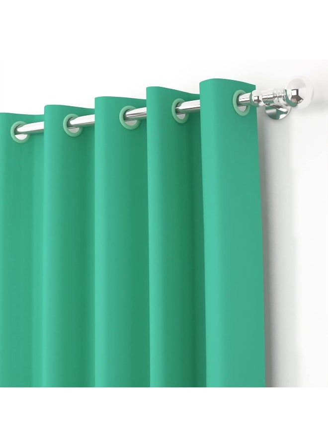 ستوري@هوم Story@Home Faux Silk Room Darkening Thermal Insulated Eyelet Noise Reducing Blackout Curtains for Bedroom with Tie Backs- Teal (9 Feet - Long Door)- 45 Inch x 108 Inch - 2 Pieces  - Image 2