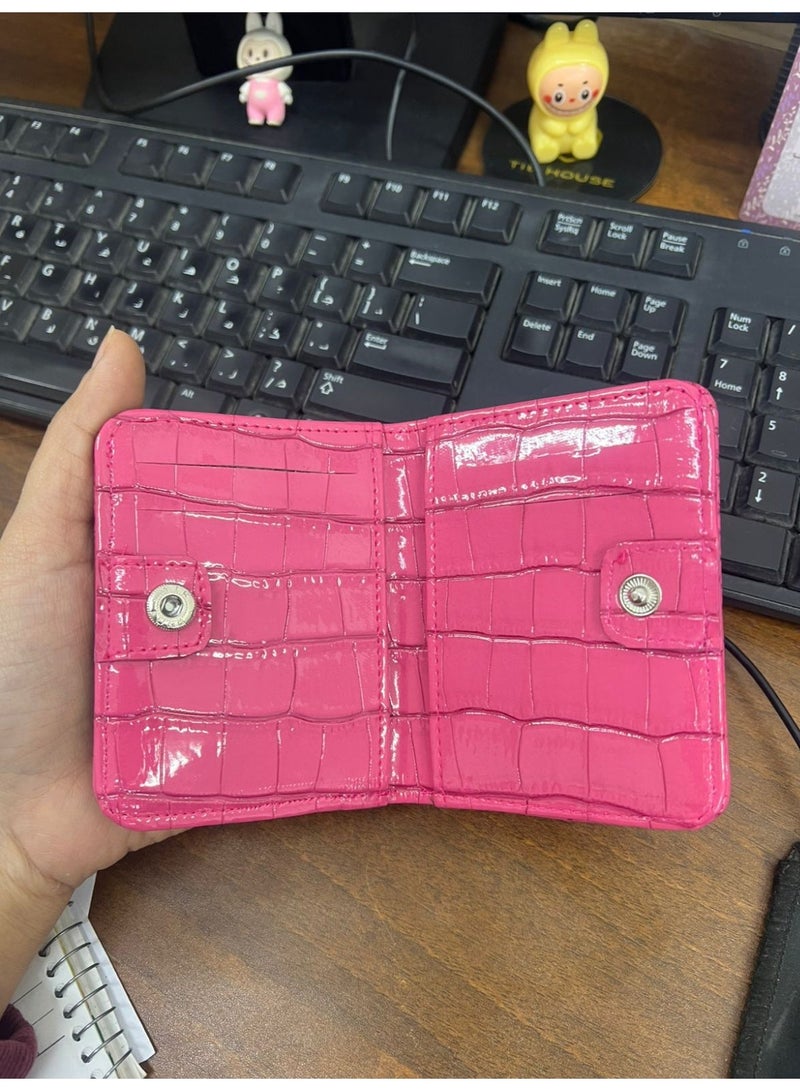 Luxury Crocodile Pattern Leather Wallet, Bifold Design, Glossy Finish, Classic Style-901 (Fuchsia) - Image 3