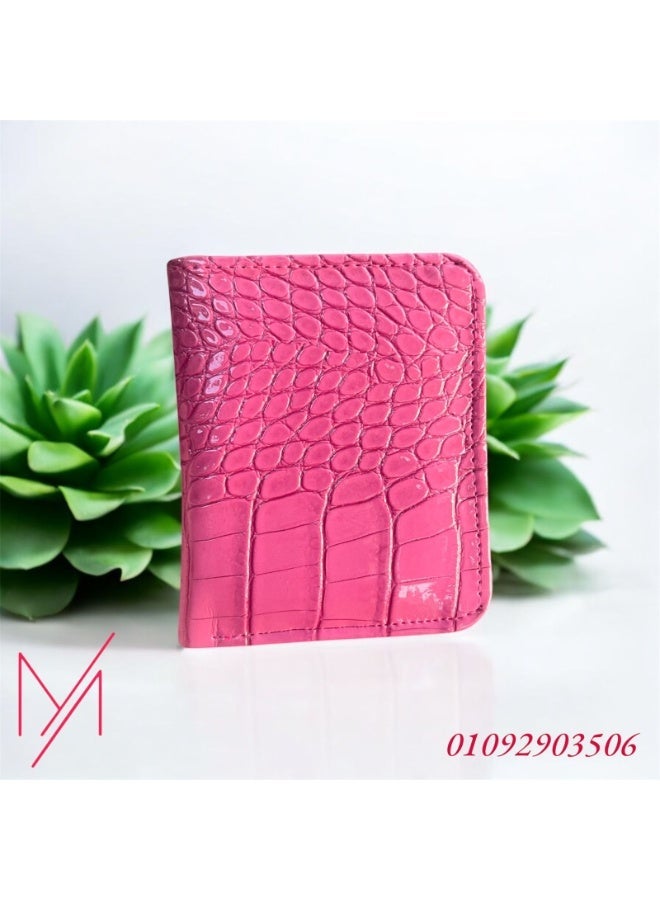 Luxury Crocodile Pattern Leather Wallet, Bifold Design, Glossy Finish, Classic Style-901 (Fuchsia) - Image 1