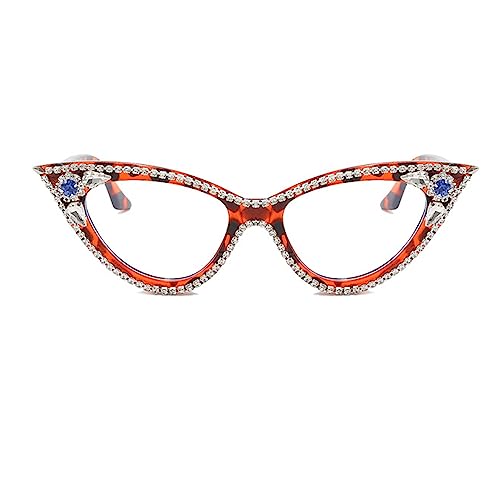 ICARA Sparkling Crystal Retro Cat Eye Frame Bling Rhinestone Reading Glasses for Women Blue Light Blocking Computer Eyeglass (Leopard, 1.5, multiplier_x) - Image 1