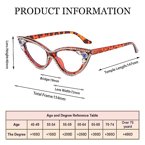 ICARA Sparkling Crystal Retro Cat Eye Frame Bling Rhinestone Reading Glasses for Women Blue Light Blocking Computer Eyeglass (Leopard, 1.5, multiplier_x) - Image 3
