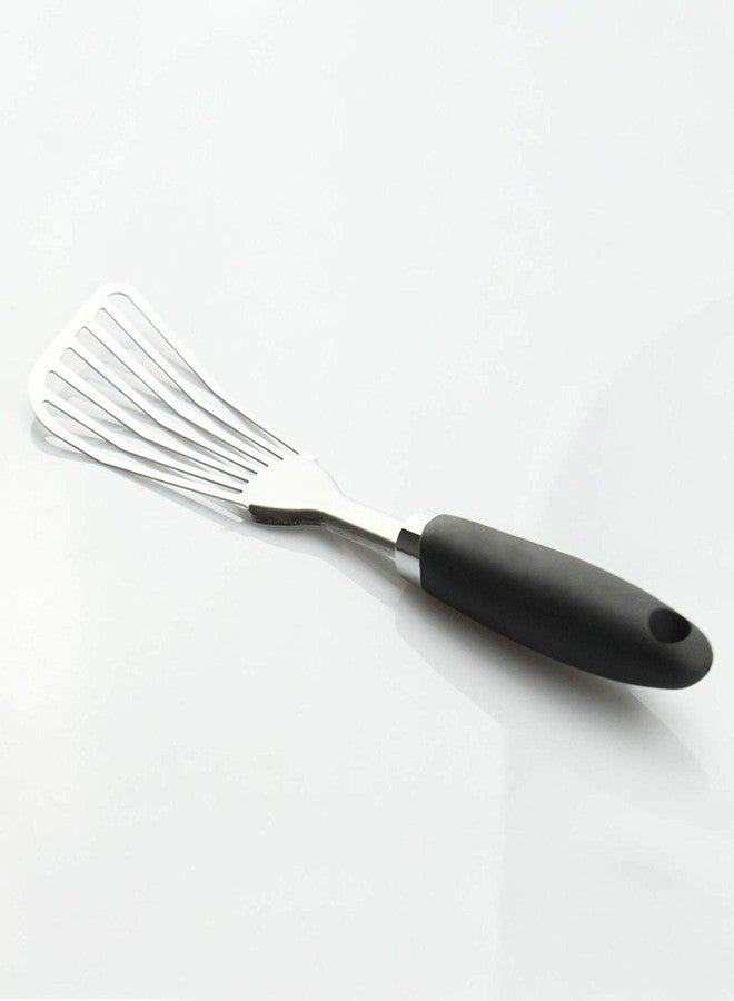 JXWING 304 Stainless Steel Fish Spatula, Non-Slip Ergonomic Handle Slotted Spatula, Black - Image 2