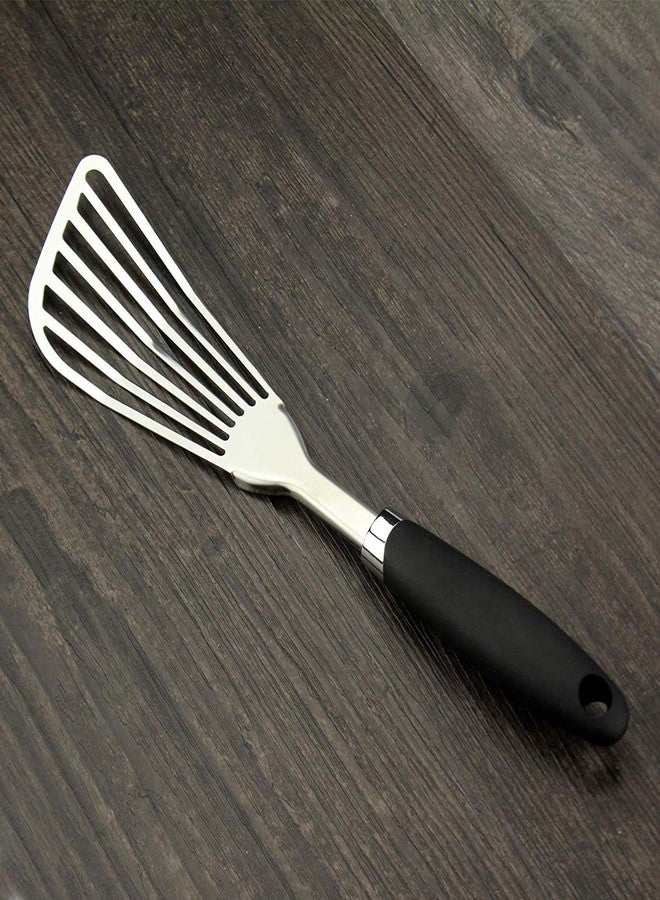 JXWING 304 Stainless Steel Fish Spatula, Non-Slip Ergonomic Handle Slotted Spatula, Black - Image 5