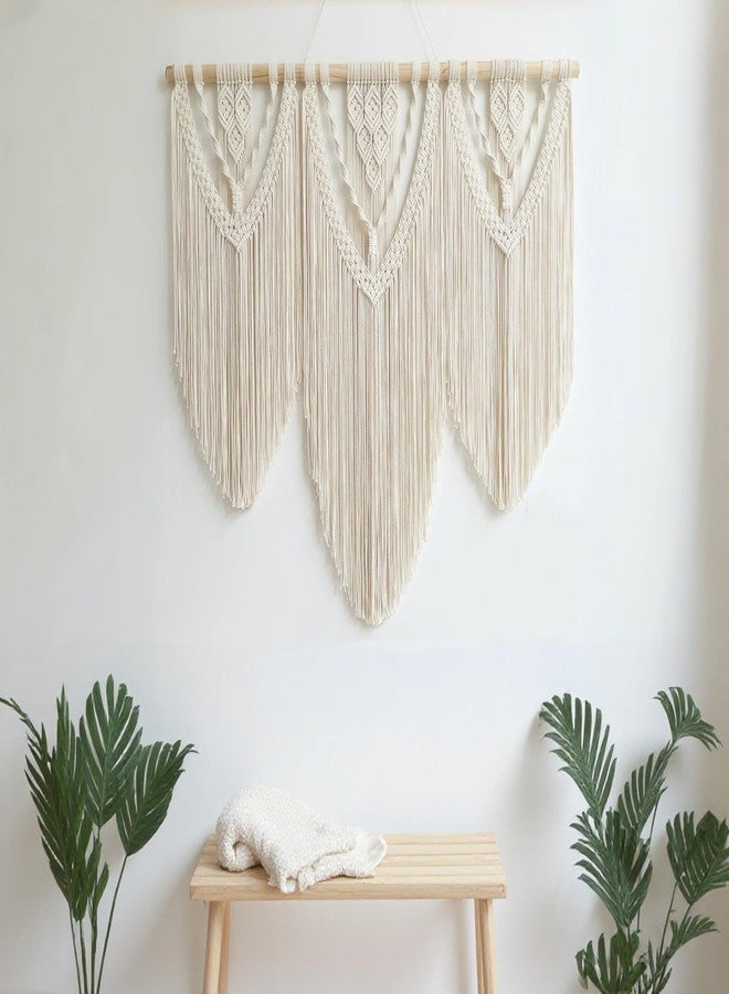 oiikain Large Handmade Boho Macrame Wall Hanging Tapestry - Chic Bohemian Woven Home Decor art for Living Room, Bedroom, and Wedding Parties (Beige, twelve rhombus) - Image 4