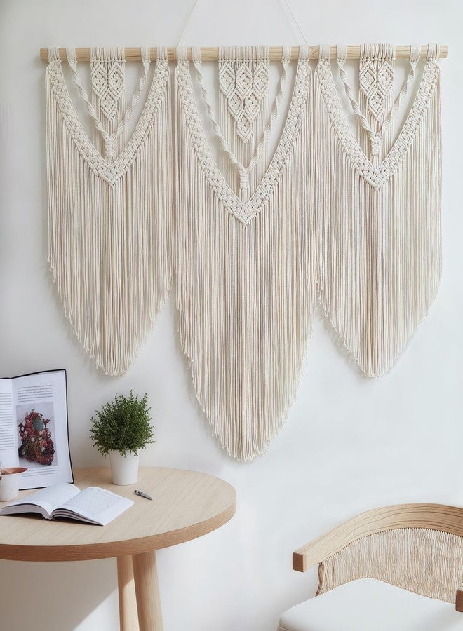 oiikain Large Handmade Boho Macrame Wall Hanging Tapestry - Chic Bohemian Woven Home Decor art for Living Room, Bedroom, and Wedding Parties (Beige, twelve rhombus) - Image 3