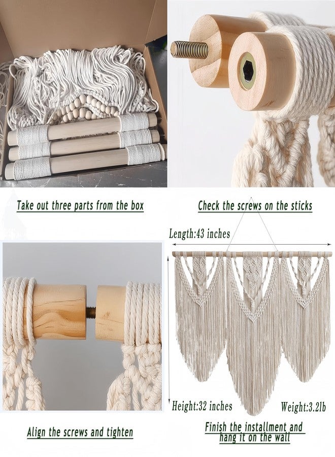 oiikain Large Handmade Boho Macrame Wall Hanging Tapestry - Chic Bohemian Woven Home Decor art for Living Room, Bedroom, and Wedding Parties (Beige, twelve rhombus) - Image 5
