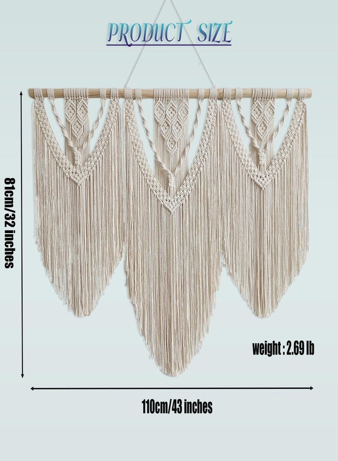 oiikain Large Handmade Boho Macrame Wall Hanging Tapestry - Chic Bohemian Woven Home Decor art for Living Room, Bedroom, and Wedding Parties (Beige, twelve rhombus) - Image 2