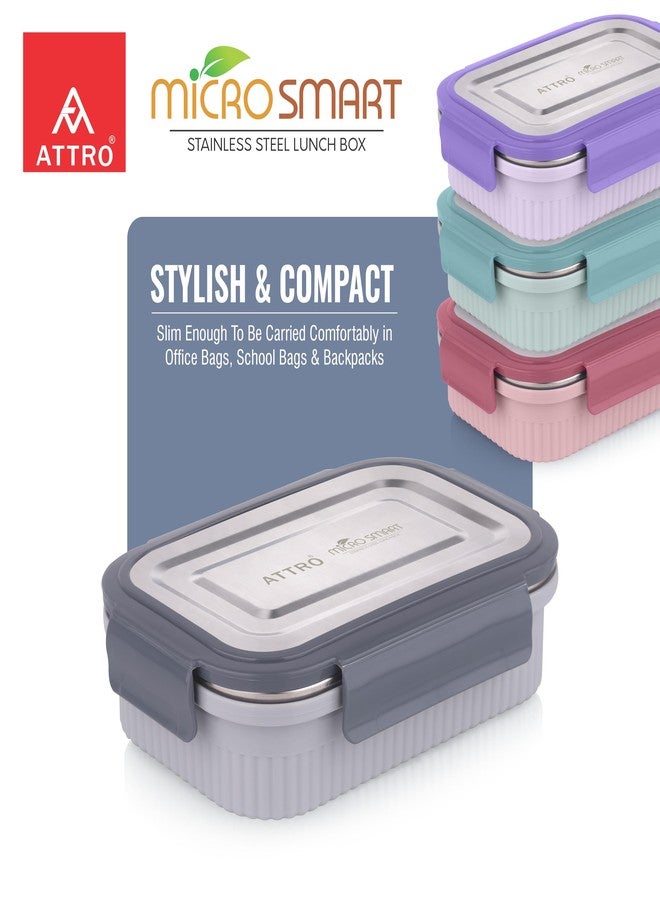 ATTRO Micro Smart Stainless Steel Lunch Box with Inner Steel Body, Microwave Safe Without Lid, Airtight Leakproof with Small Container for Office, School Kids & Outdoor Use – 800ml+180ml-Grey - Image 4