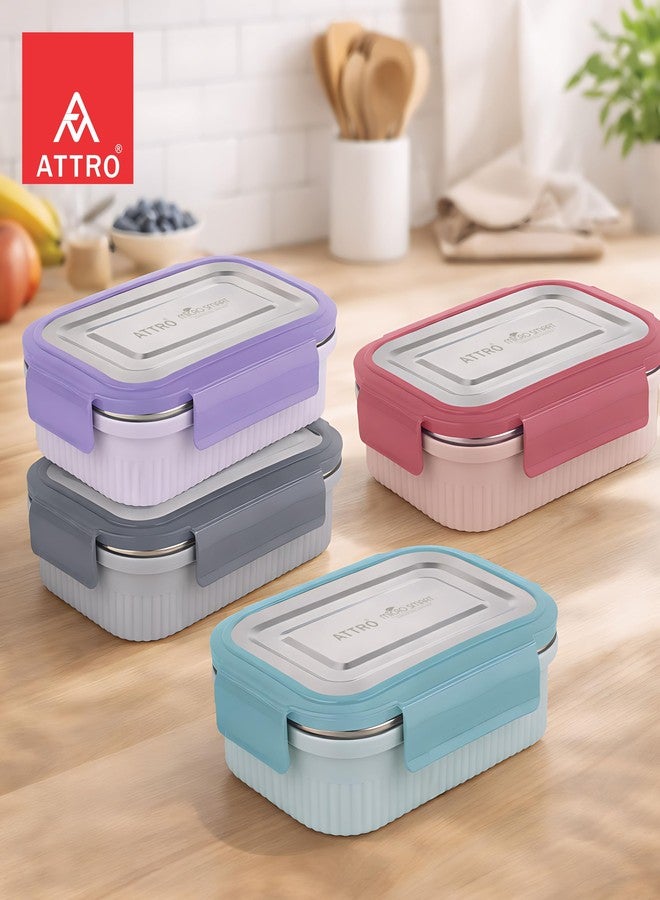 ATTRO Micro Smart Stainless Steel Lunch Box with Inner Steel Body, Microwave Safe Without Lid, Airtight Leakproof with Small Container for Office, School Kids & Outdoor Use – 800ml+180ml-Grey - Image 5