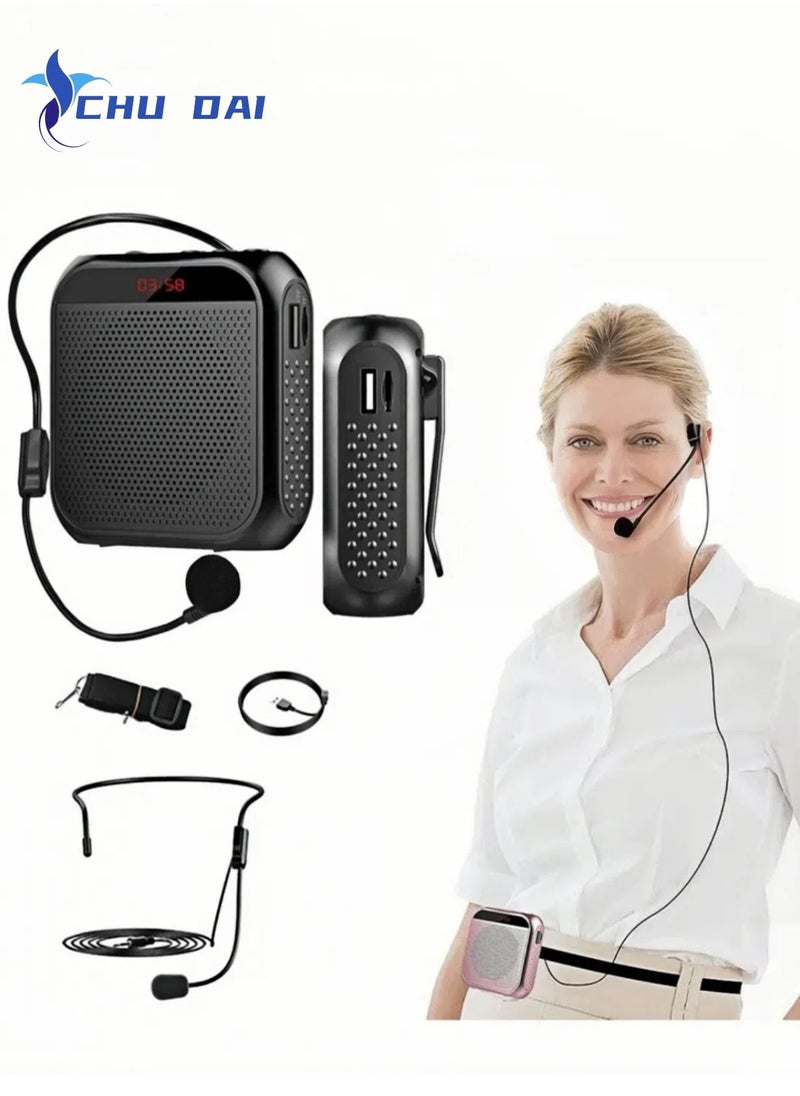CHU DAI Voice Amplifier with Wired Microphone Headset, Portable Rechargeable PA System Speaker Personal Microphone Speech Amplifier, Loudspeaker for Teachers, Tour Guides/Coaches Metting/Yoga/Fitness (Black)  - Image 1