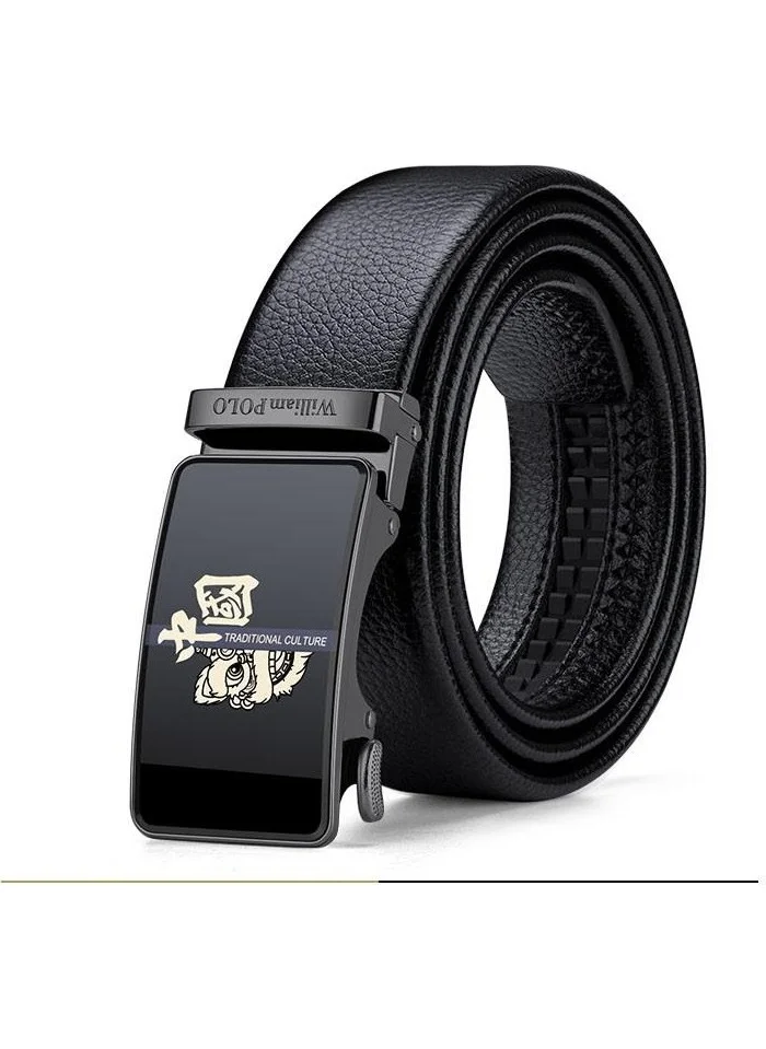 Williampolo Class Leather Men's Black Gray Metal Buckle Belt