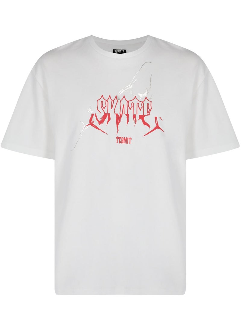 Termit Termit Men’s Skateboarding White T-Shirt – Loose Fit, Soft Cotton, Breathable Fabric, Urban Style, Graphic Print for Skate & Streetwear 
