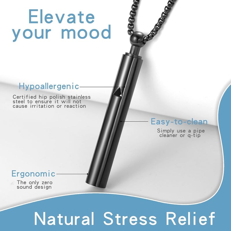 Excefore Stress Relief Mindful Necklace, Mindfulness Breathing Necklace Breathlace Stainless Steel Pendant for Natural Calm & Stress Rel, Anxiety Relief, and Improved Sleep, Suitable for Women and Men, Black - Image 2