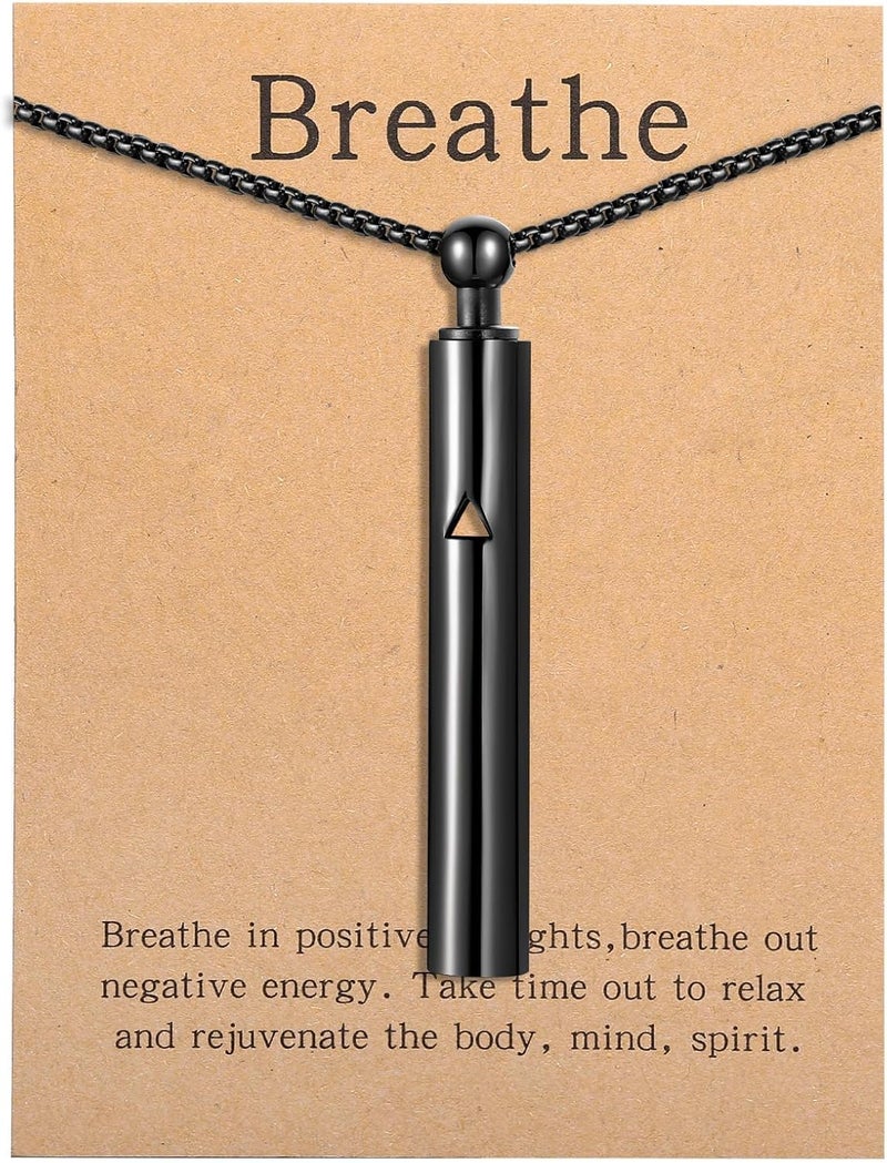 Excefore Stress Relief Mindful Necklace, Mindfulness Breathing Necklace Breathlace Stainless Steel Pendant for Natural Calm & Stress Rel, Anxiety Relief, and Improved Sleep, Suitable for Women and Men, Black - Image 1
