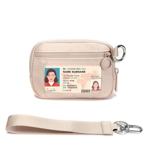 YDF Beige Mini Zip Card Case for Women with Clear ID Window, Coin Purse, Lightweight Small Zipper Wallet,Portable Organizer - Image 1