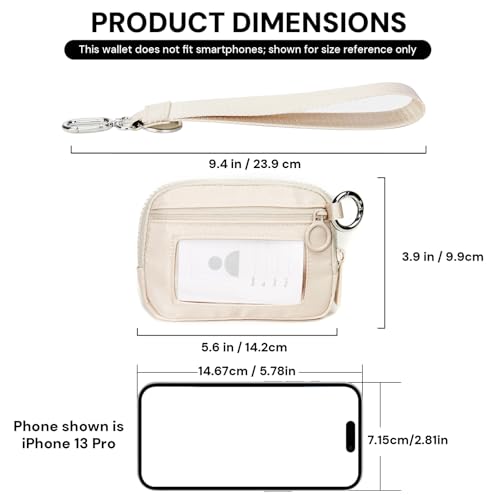 YDF Beige Mini Zip Card Case for Women with Clear ID Window, Coin Purse, Lightweight Small Zipper Wallet,Portable Organizer - Image 3