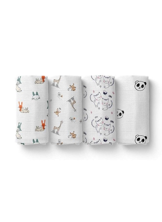 MOM'S HOME Organic Cotton Baby Muslin Swaddle012 Monthspack Of 4Panda Cat Rabbit Elephant  - Image 2