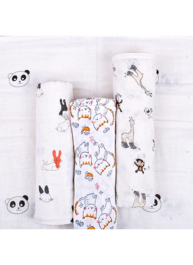 MOM'S HOME Organic Cotton Baby Muslin Swaddle012 Monthspack Of 4Panda Cat Rabbit Elephant  - Image 5