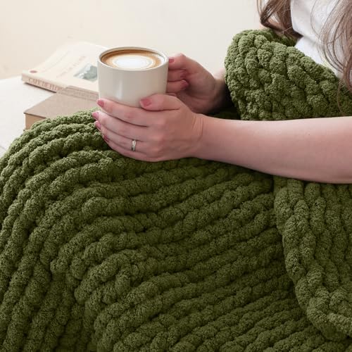 mellobello Jumbo Chunky Yarn for Hand Knitting - Super Thick Chenille Chunky Yarn for Crocheting - Extra Soft Bulky Fluffy Blanket Big Yarns 8 Jumbo Pack (27yds,8 oz Each Skein) Olive Green - Image 3
