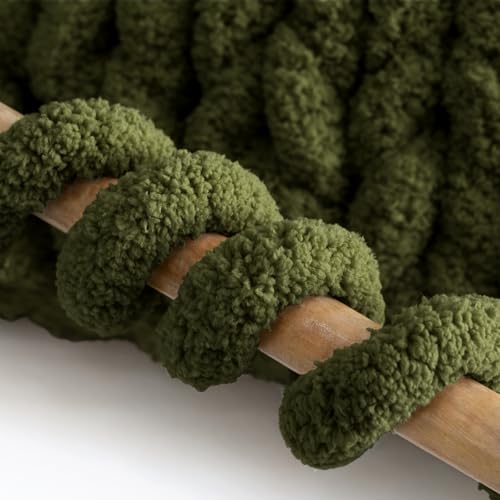 mellobello Jumbo Chunky Yarn for Hand Knitting - Super Thick Chenille Chunky Yarn for Crocheting - Extra Soft Bulky Fluffy Blanket Big Yarns 8 Jumbo Pack (27yds,8 oz Each Skein) Olive Green - Image 5
