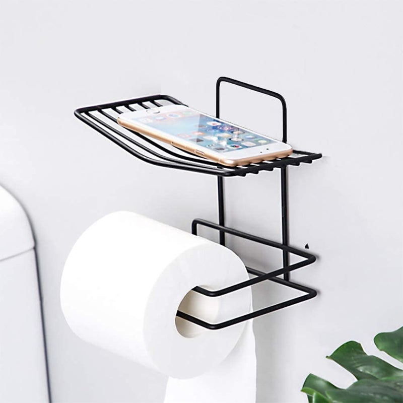 Luximal Toilet Paper Holder Shelf Tissue Roll Towel Storage Rack Adhesive Mobile Phone Dispenser Hanger Organizer Bathroom Mobile Tissue Holder - Image 1