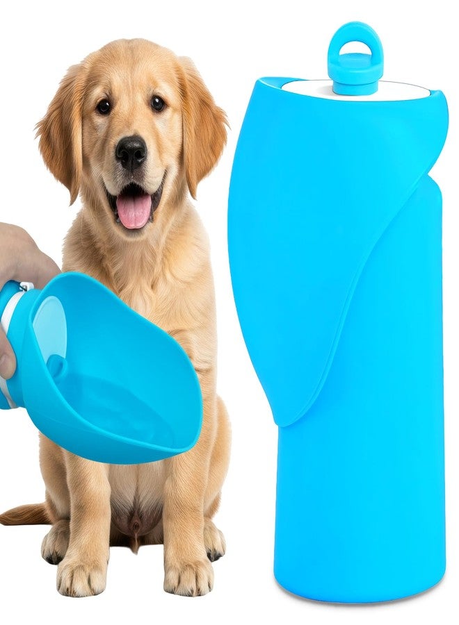 PET Hous Dog Water Bottle, Leakproof Portable Water Bowl for Dog, Lightweight Water Bottle for Dogs, Food Grade Silicone, Collapsible Travel Pet Water Bottle for Outdoor Hiking Camping (Blue, 18.6 Ounces) - Image 1
