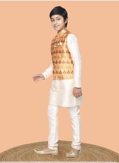 LILPICKS Solid Kurta Pyajama Set with Printed Nehru Jacket  - Image 3