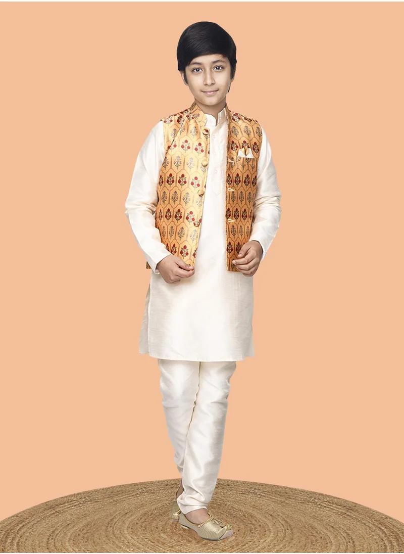 LILPICKS Solid Kurta Pyajama Set with Printed Nehru Jacket