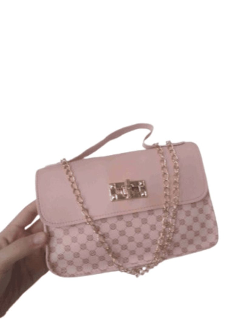 Women's Small Handbag with Stylish and Modern Design - Soft Pink with Gold Chain, Suitable for Outings and Daily Occasions | Small Shoulder Bag for Mobile Phone, Keys and Accessories - Image 1