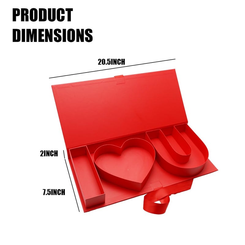 Kafucize I Love U Fillable Letter Shaped Gift Box, Decorative Storage Container for Valentine's Day (RED IOU) - Image 2