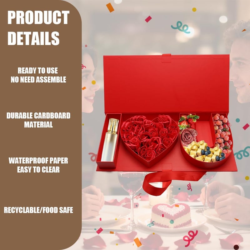 Kafucize I Love U Fillable Letter Shaped Gift Box, Decorative Storage Container for Valentine's Day (RED IOU) - Image 3